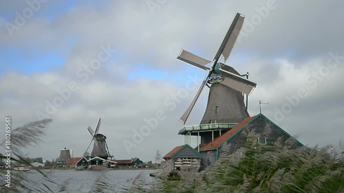 Historic windmills at the Zaanse Schans. Holland photo