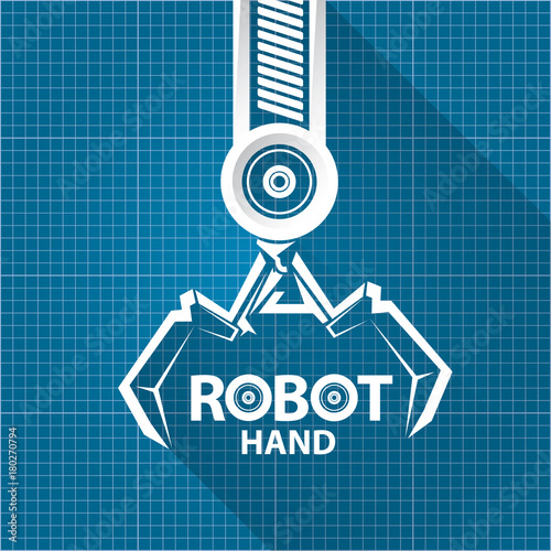 vector robotic arm symbol on blueprint paper background. robot hand. technology background design