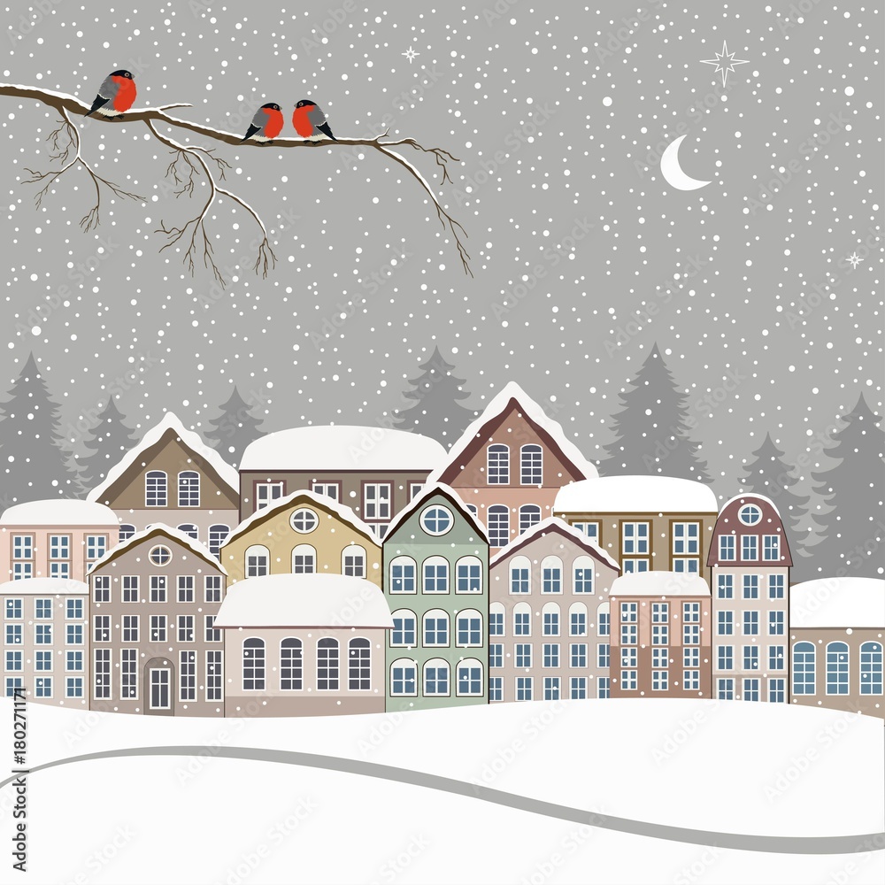 Winter card with  Christmas houses