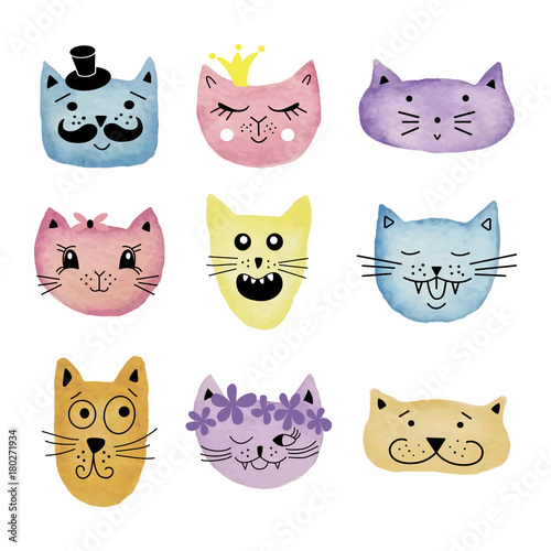 Cats, set of cute doodle.