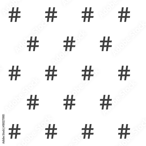 Abstract vector seamless pattern with simple hashtag icons on white background. Flat vector illustration of web symbol. Element for social networks. Computer design icon.