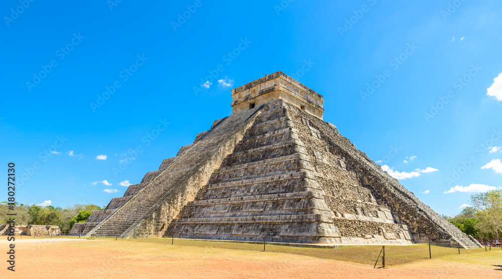 Chichen Itza - El Castillo Pyramid - Ancient Maya Temple Ruins in Yucatan, Mexico