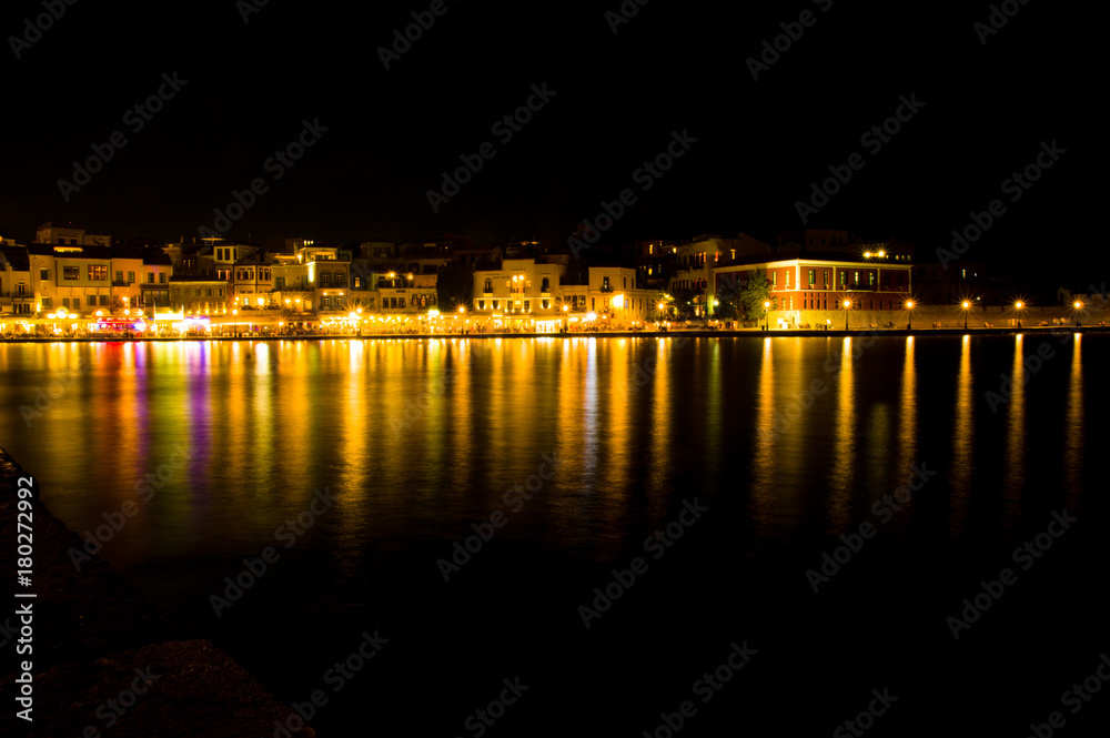 light in the sea of chania by night