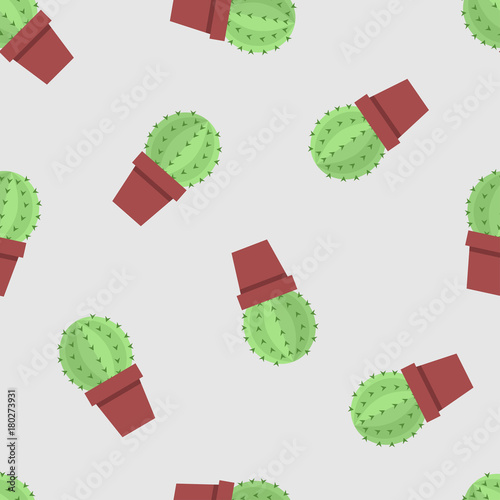 Seamless pattern of cactus. Round cacti on a gray background. A pattern from office plants in a flat style.