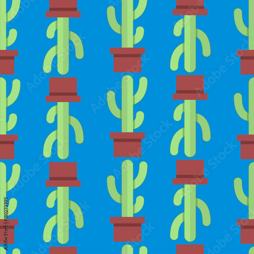Seamless pattern of cactus. Cacti on a blue background. A pattern from office plants in a flat style.