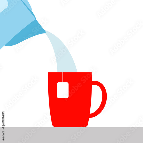 vector illustration. pouring boiling water from the kettle into the Cup.