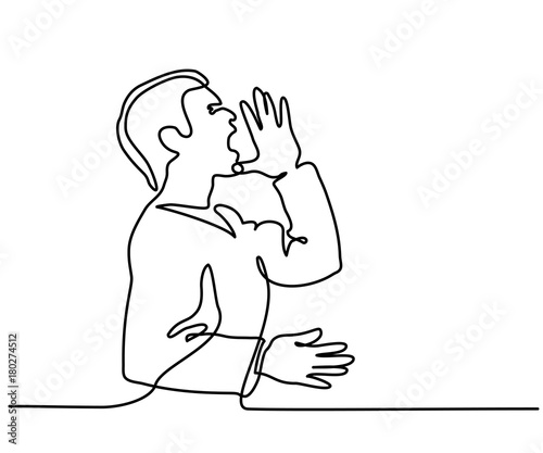 Continuous line drawing. Man screaming at the sky. Vector illustration
