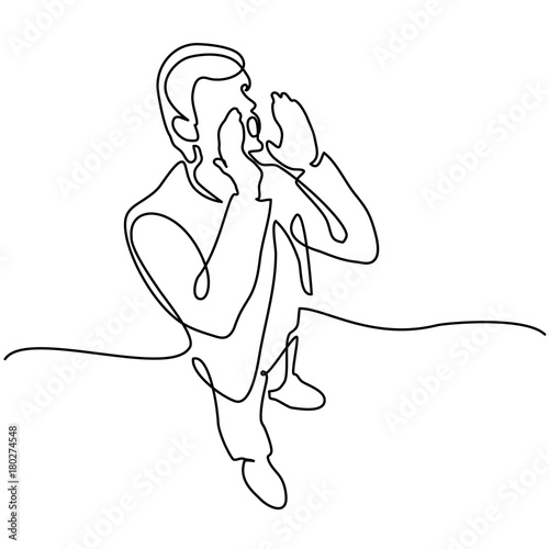 Continuous line drawing. Man screaming at the sky. Vector illustration