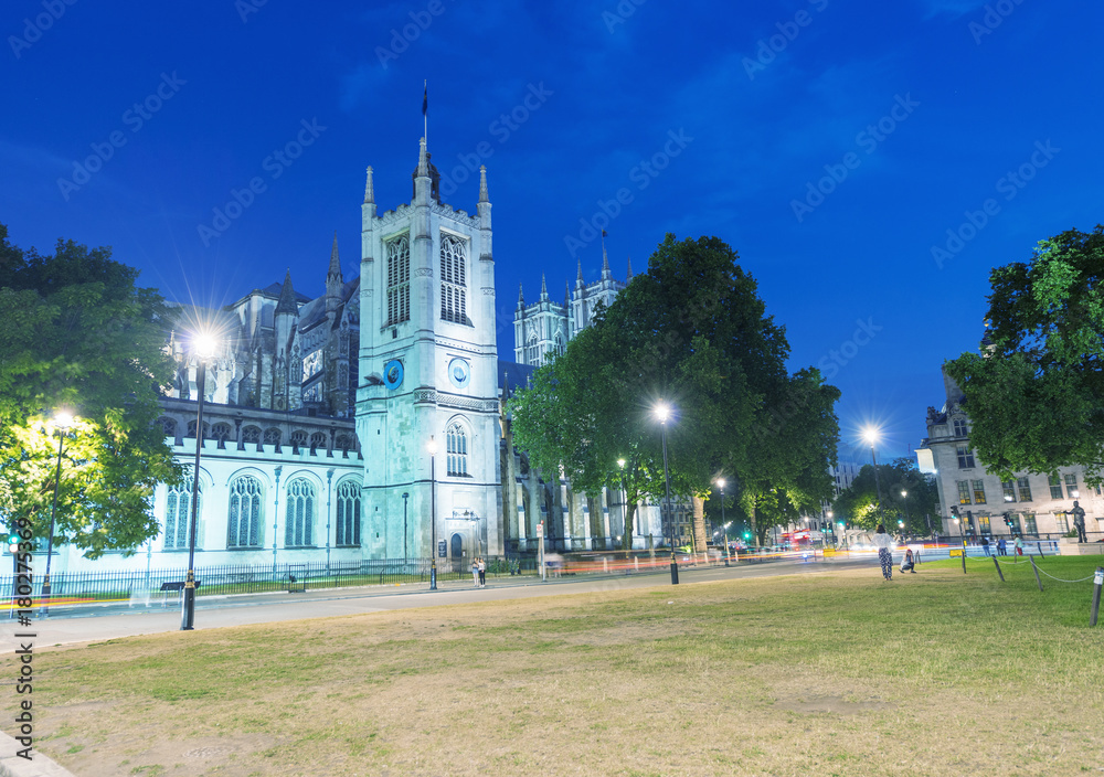 LONDON - JUNE 2015: Westminster Abbey Precincts Park. London attracts 30 million tourists annually