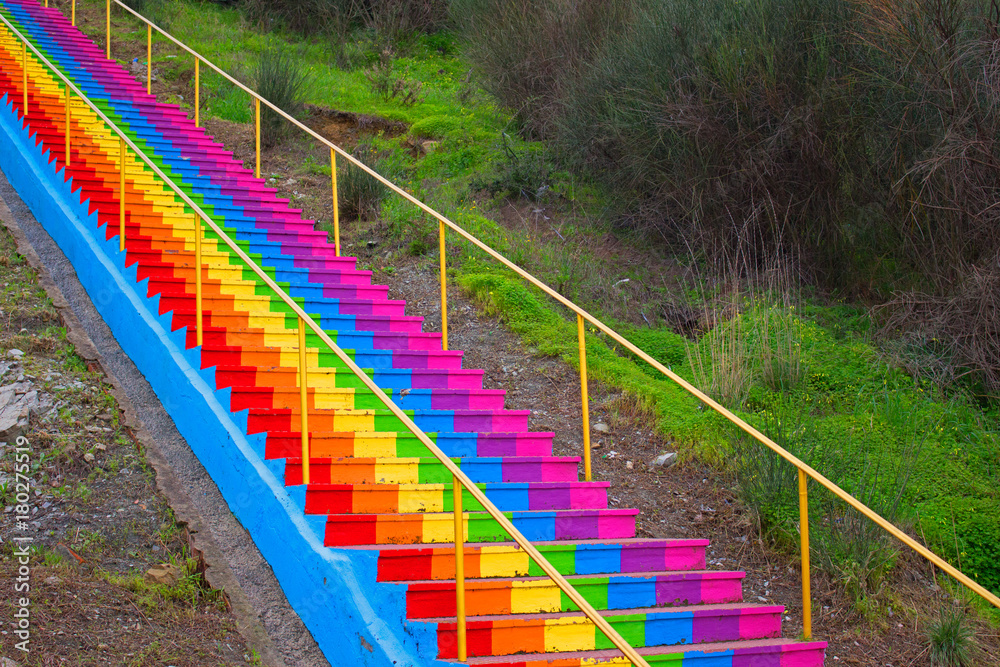 Rainbow. Beautiful rainbow stairs. Costa del Sol, Andalusia, Spain.