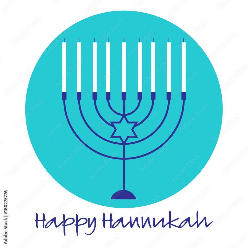 Hannukah menorah graphic on turquoise blue circle Hannukah menorah graphic on turquoise blue circle