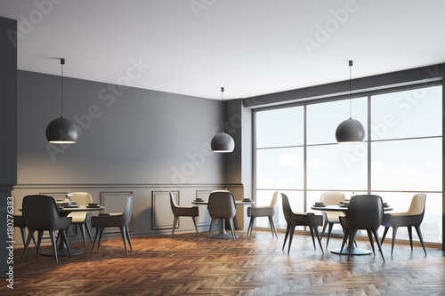 Gray cafe interior corner, gray chairs © ImageFlow
