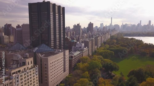 flying south over Central Park facing 5th Avenue