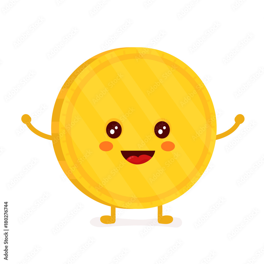 Funny smiling cute gold coin. Vector Funny smiling cute gold coin. Vector