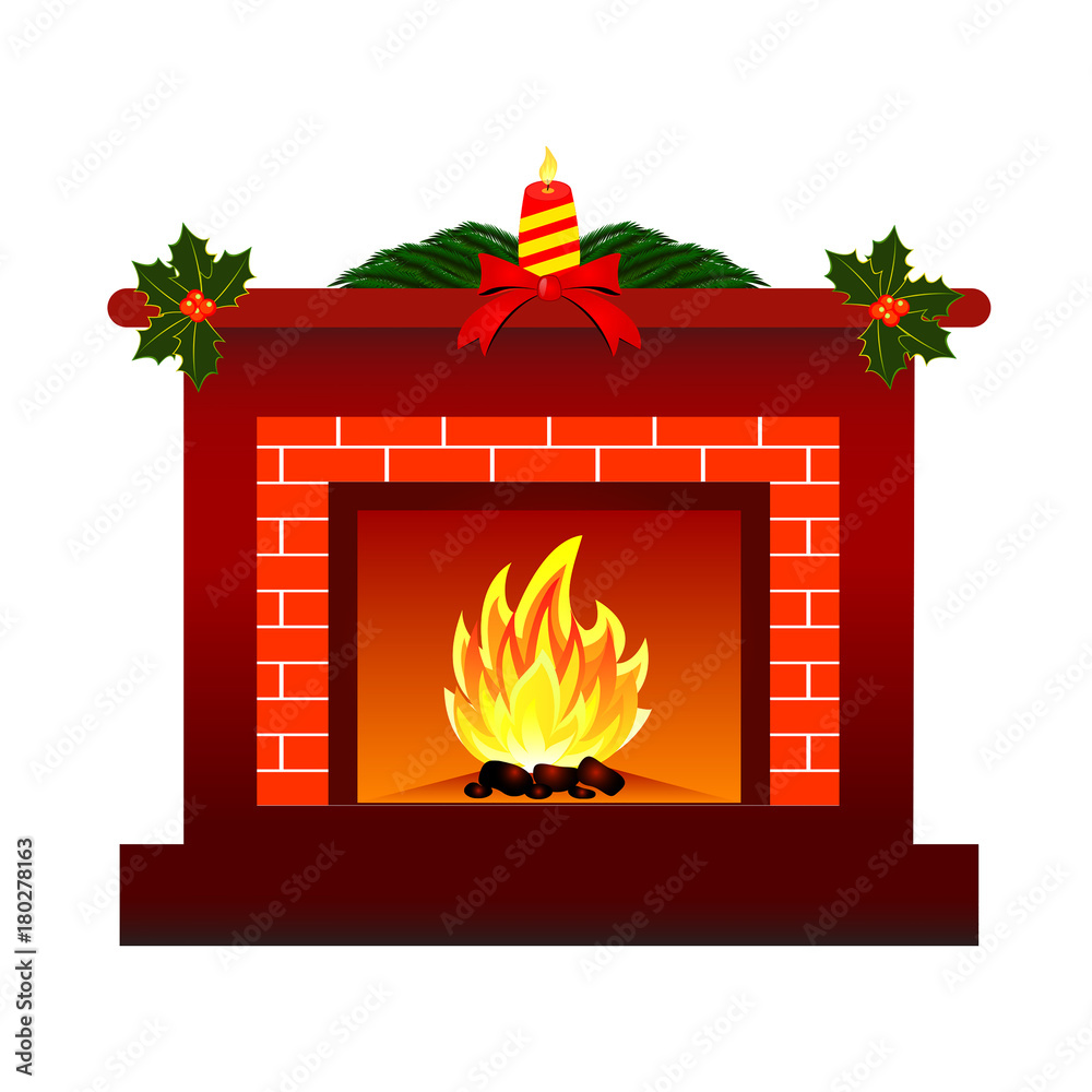 Fototapeta premium Fireplace. Vector icon. Christmas design.