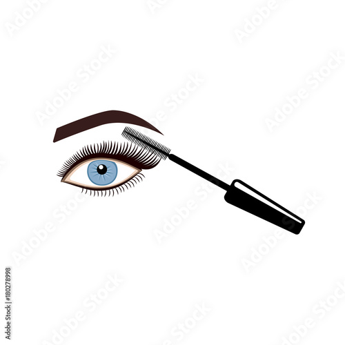 Applying mascara on eyelashes. Vector illustration.