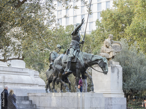 Plaza de España. .monument to Cervantes. Madrid, Spain.