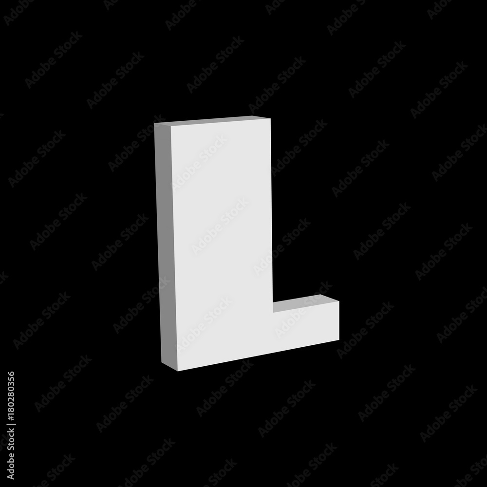 3D font, white letter L standing, vector background 3D font, white letter L standing, vector background