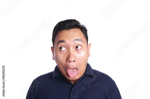 Asian Man Chocked with Tongue Out