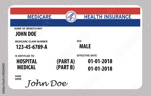 Medicare health insurance card. This is a John Doe mock Medicare card.