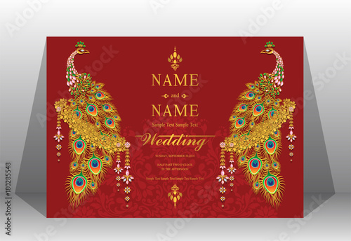  Wedding Invitation card templates with gold patterned and crystals on background color. 