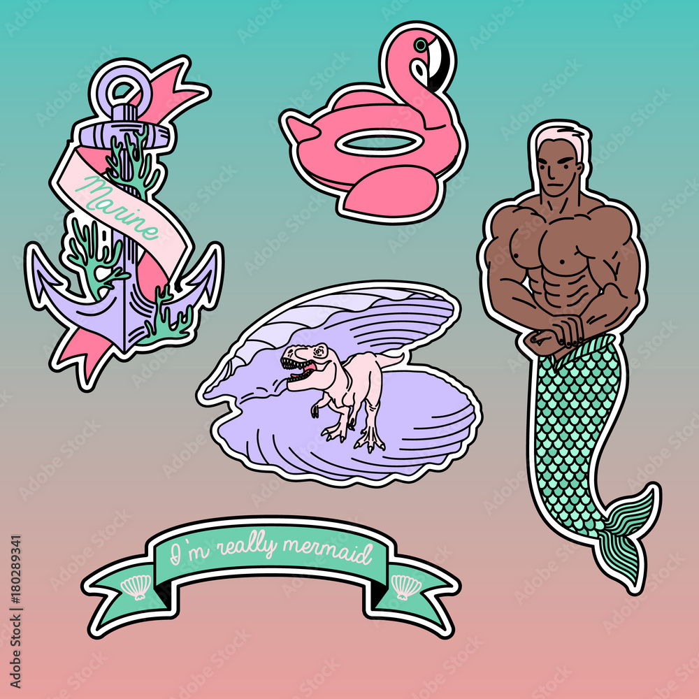 Set of fashion patches elements. Set of stickers, pins, patches and handwritten notes collection in cartoon 80s-90s comic style.Vector stikers kit