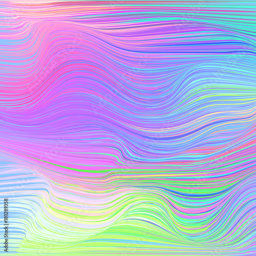 Vector warped lines colorful background. Modern abstract creative backdrop with multicolor variable width stripes. Twisted stripes optical illusion. Moire waves.