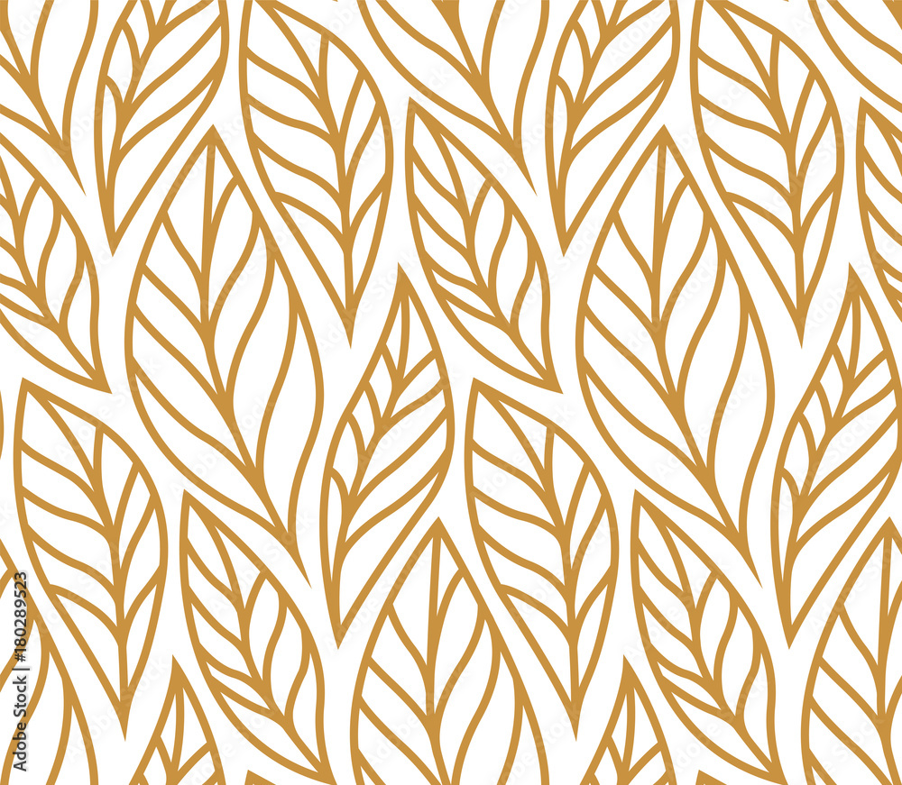 Vector illustration of leaves seamless pattern. Floral organic background. Hand drawn leaf texture. - obrazy, fototapety, plakaty 
