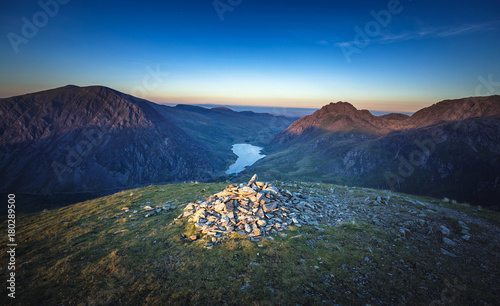 Ogwen Valley Aerial Sunset  View from Y Garn Top in Wales, UK