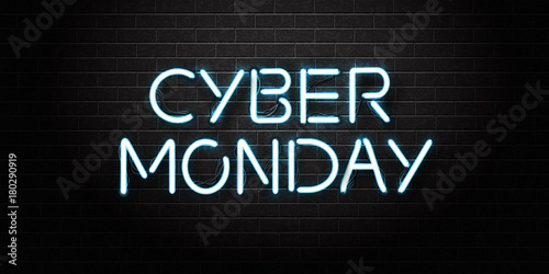 Vector realistic isolated neon sign of Cyber Monday lettering for decoration and covering on the wall background. Concept of sale and discount.