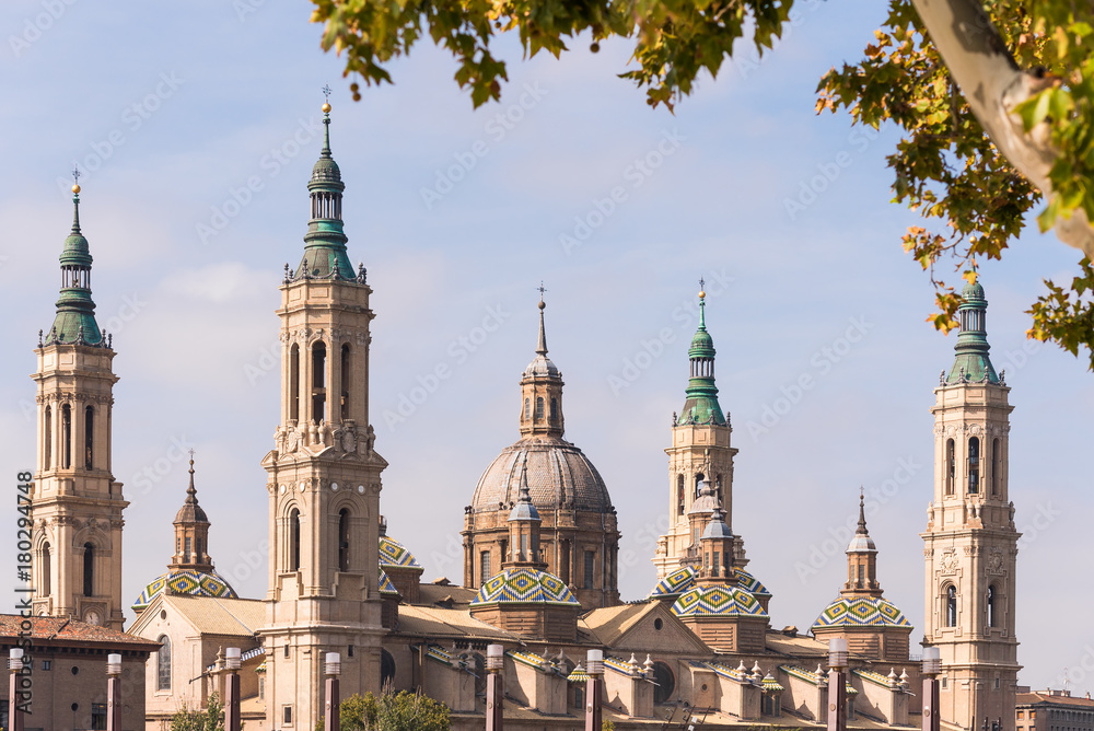 The Cathedral-Basilica of Our Lady of Pillar - a roman catholic church, Zaragoza, Spain. With selective focus.
