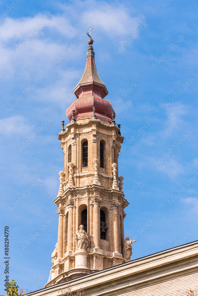 The Cathedral of the Savior or Catedral del Salvador in Zaragoza, Spain. Copy space for text. Vertical.