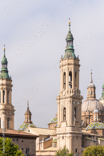 The Cathedral-Basilica of Our Lady of Pillar - a roman catholic church, Zaragoza, Spain. Copy space for text. Vertical. © ggfoto