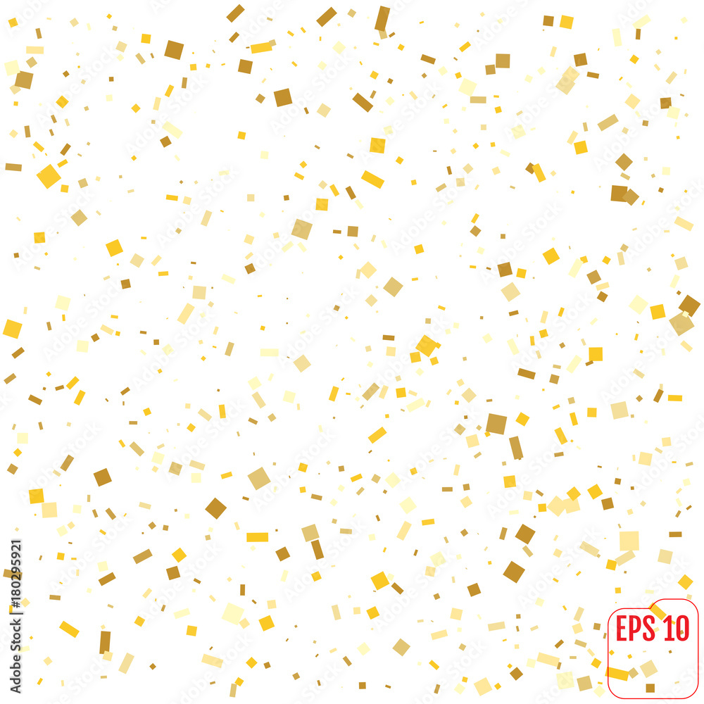 Gold confetti celebration isolated on white background. Falling golden abstract decoration for party, birthday celebrate, anniversary or Christmas, New Year. Festival decor Vector illustration