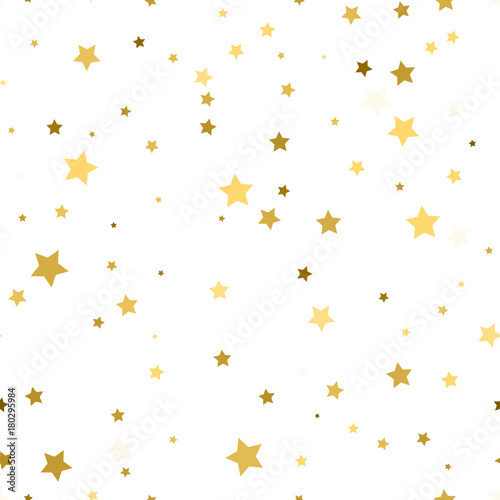 Golden scattered chaotically confetti-stars on white. Luxury festive background. Element of design. It is suitable for business cards  banners  posters. Vector illustration