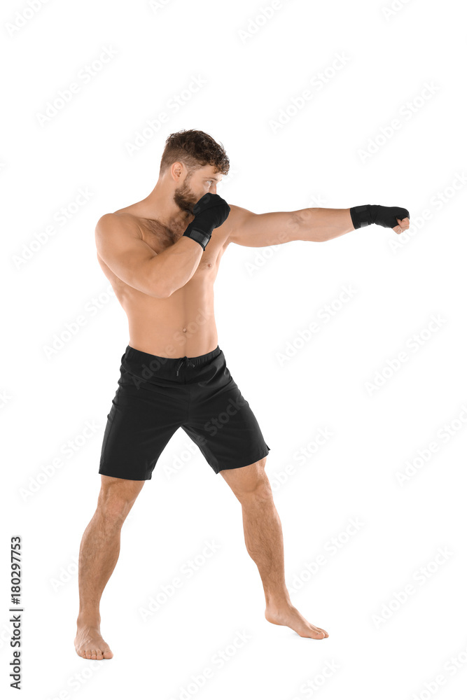 Male boxer on white background Male boxer on white background