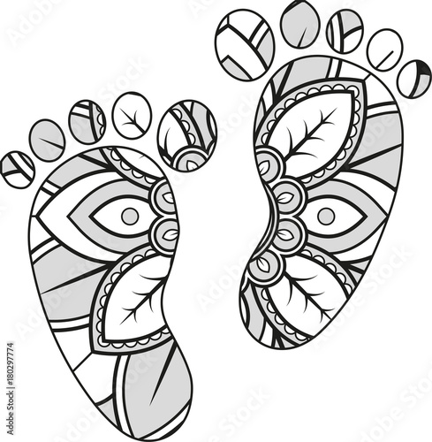 Vector illustration of a mandala footprints silhouette