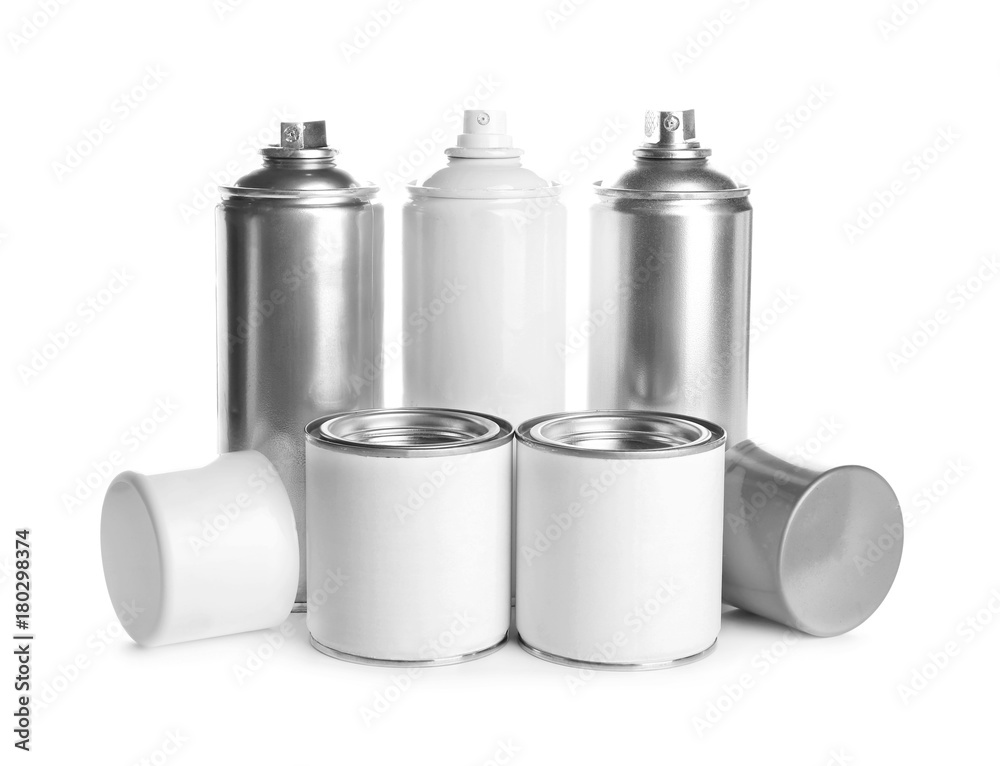 Different paint cans, isolated on white Different paint cans, isolated on white