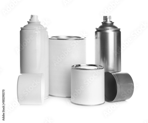 Different paint cans, isolated on white