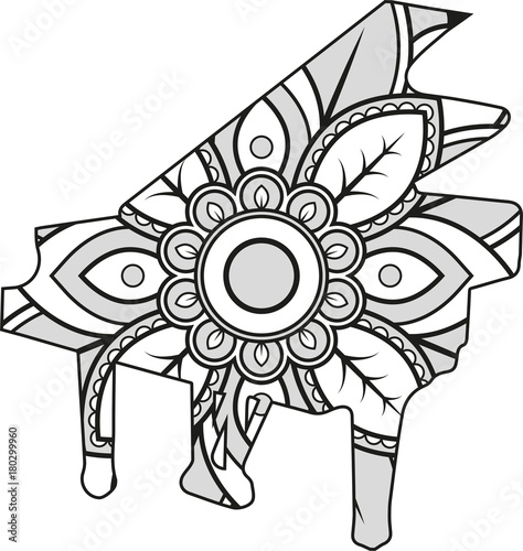 Vector illustration of a mandala piano silhouette