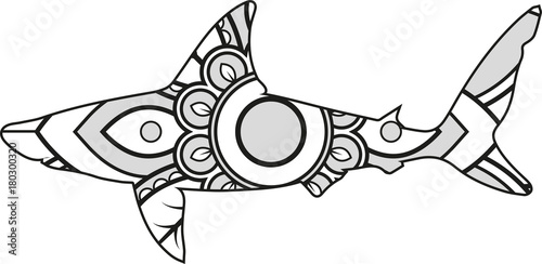 Vector illustration of a mandala shark silhouette