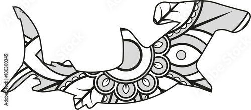 Vector illustration of a mandala hammerhead shark silhouette