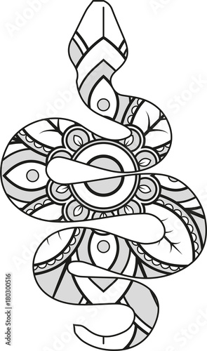 Vector illustration of a mandala snake silhouette