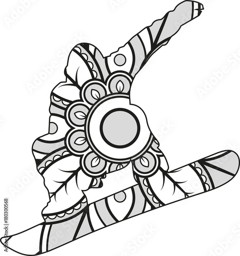 Vector illustration of a mandala snowboarder silhouette
