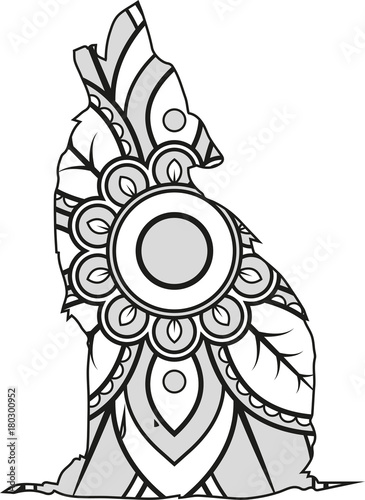 Vector illustration of a mandala wolf silhouette