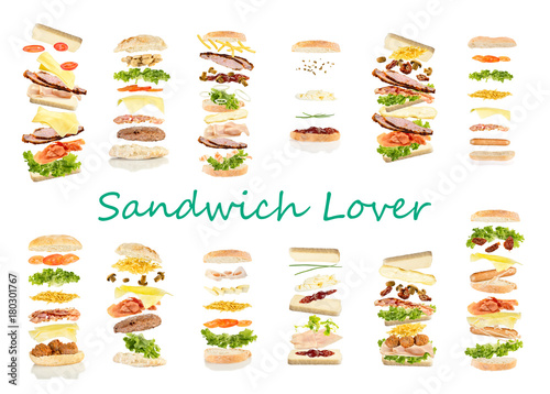 twelve different open floating sandwich