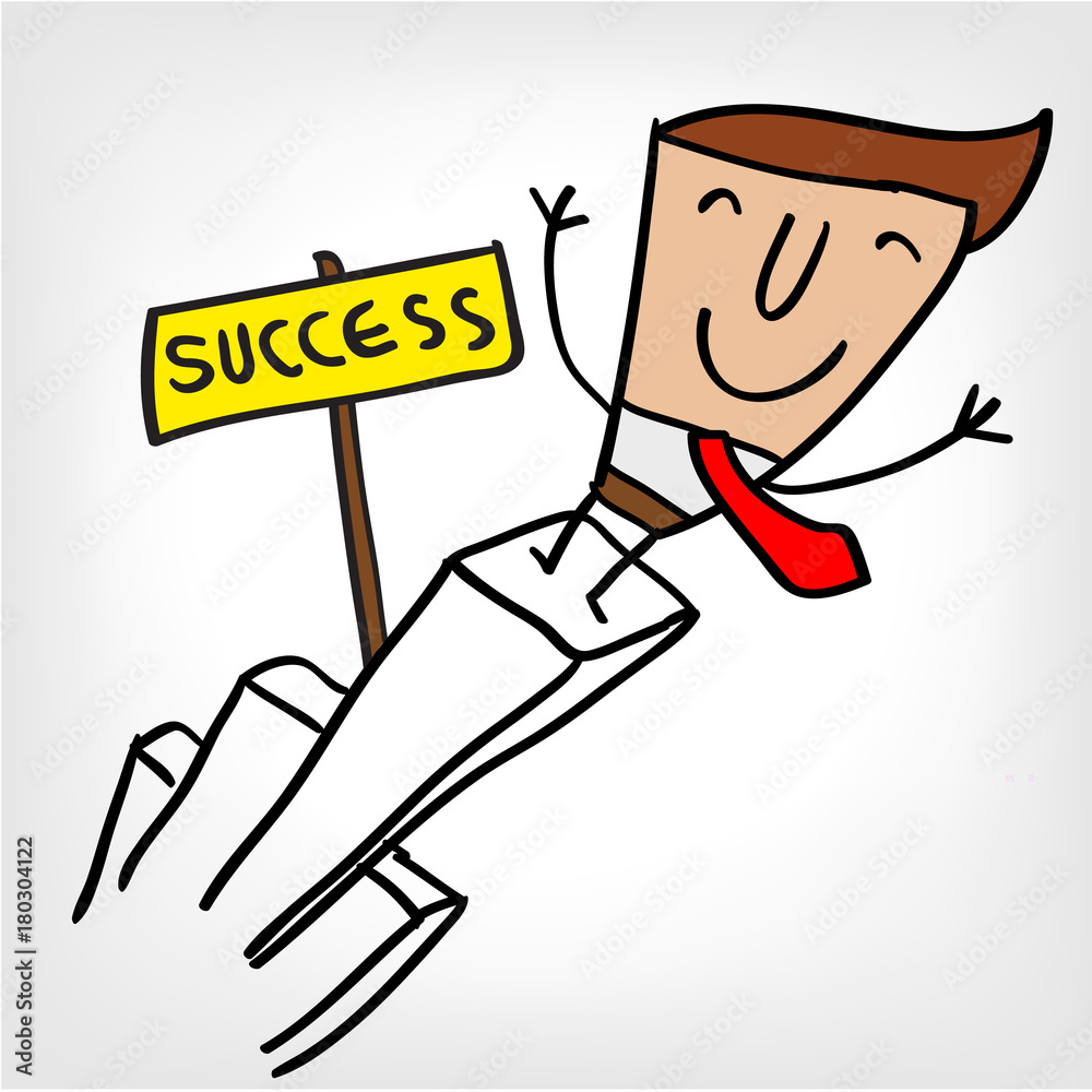 Business man happy with success time , Doodle cartoon design Business man happy with success time , Doodle cartoon design
