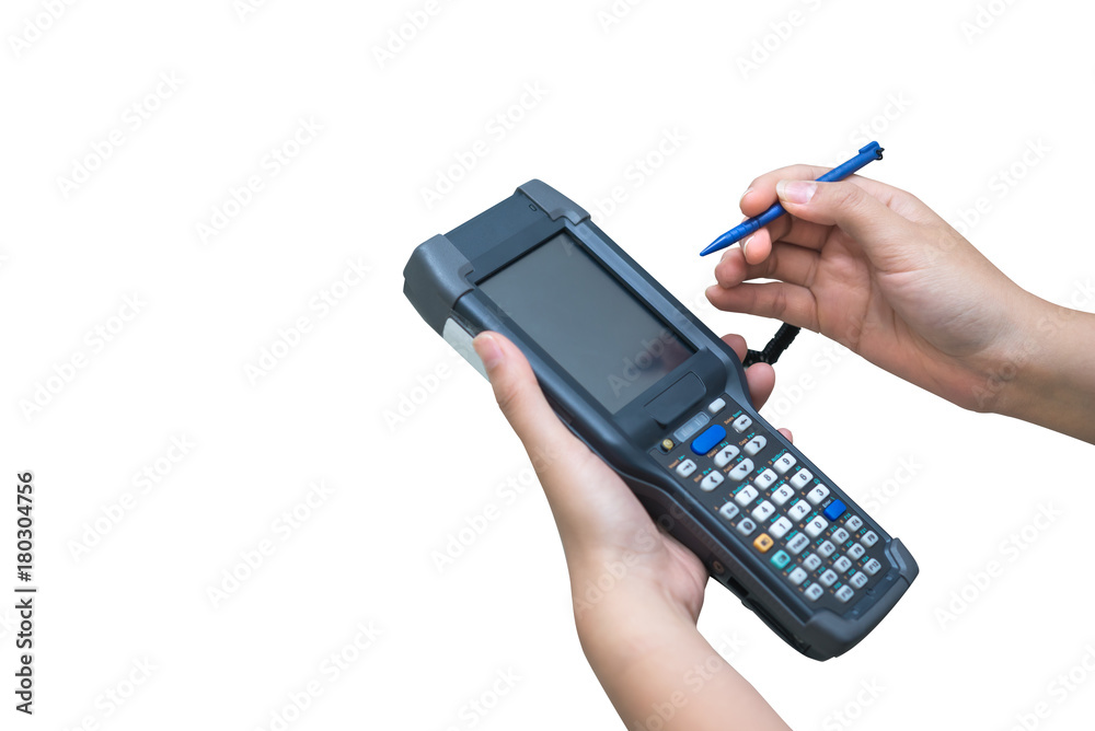 Asian hands holder handheld isolate on white background,check stock,worker use for keep data of products,Connect database online with wifi Asian hands holder handheld isolate on white background,check stock,worker use for keep data of products,Connect database online with wifi