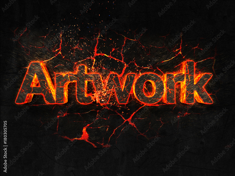 Artwork Fire text flame burning hot lava explosion background.