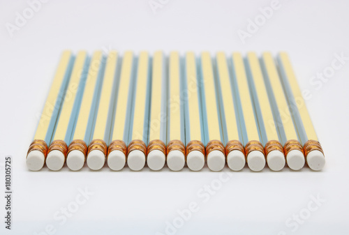bottom of many pencils on white background